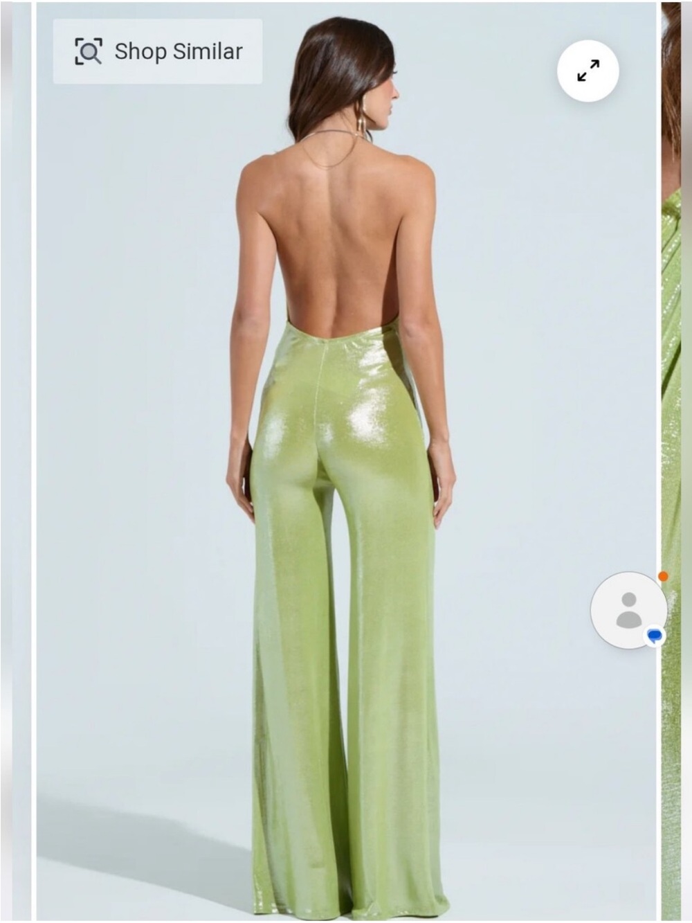 AKIRA Metallic Lime Halter Wide-Leg Jumpsuit - Picture 2 of 5